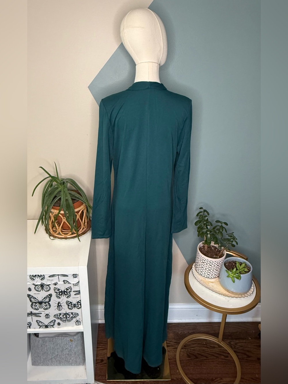 Soft Surroundings Peacock Teal Twist Front Maxi Dress Grecian Goddess Med NWOT - Picture 4 of 13